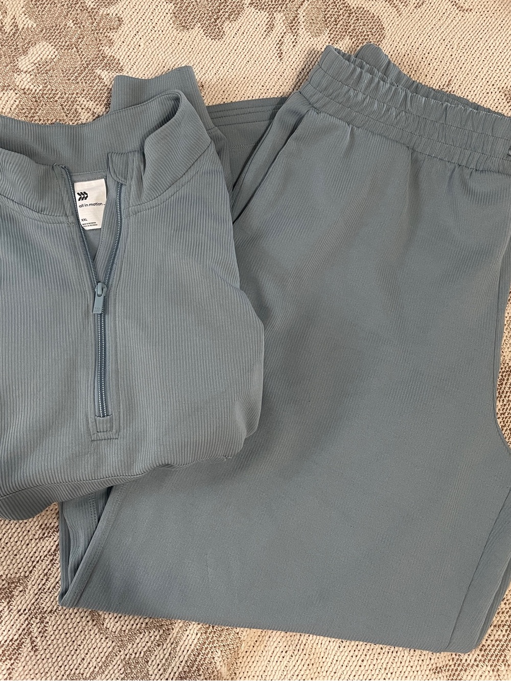 Women’s XXL Ribbed Half-Zip Top & Pants Activewear Lounge Set - Slate